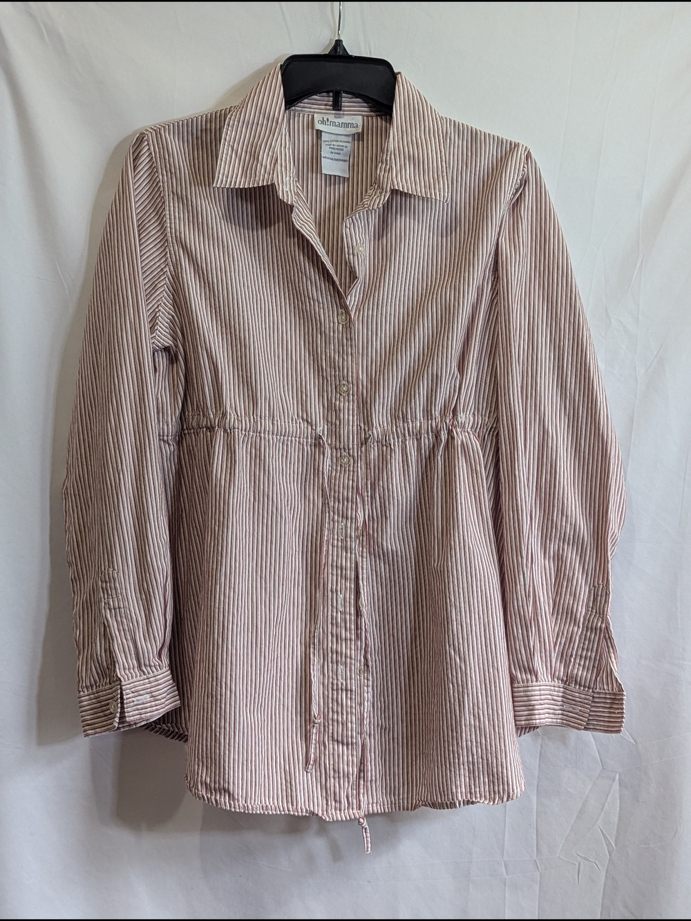 Oh! Mamma Maternity Striped Cotton Button Front Ruched Waist Blouse M/L
